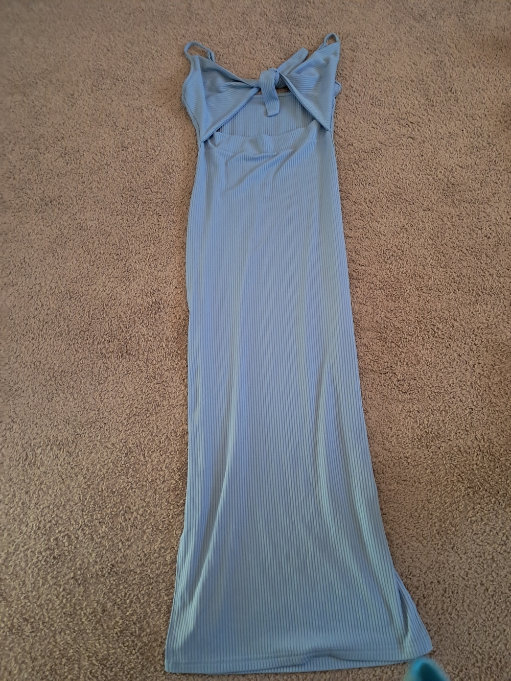 Light Blue Ribbed Maxi Dress with Front Tie